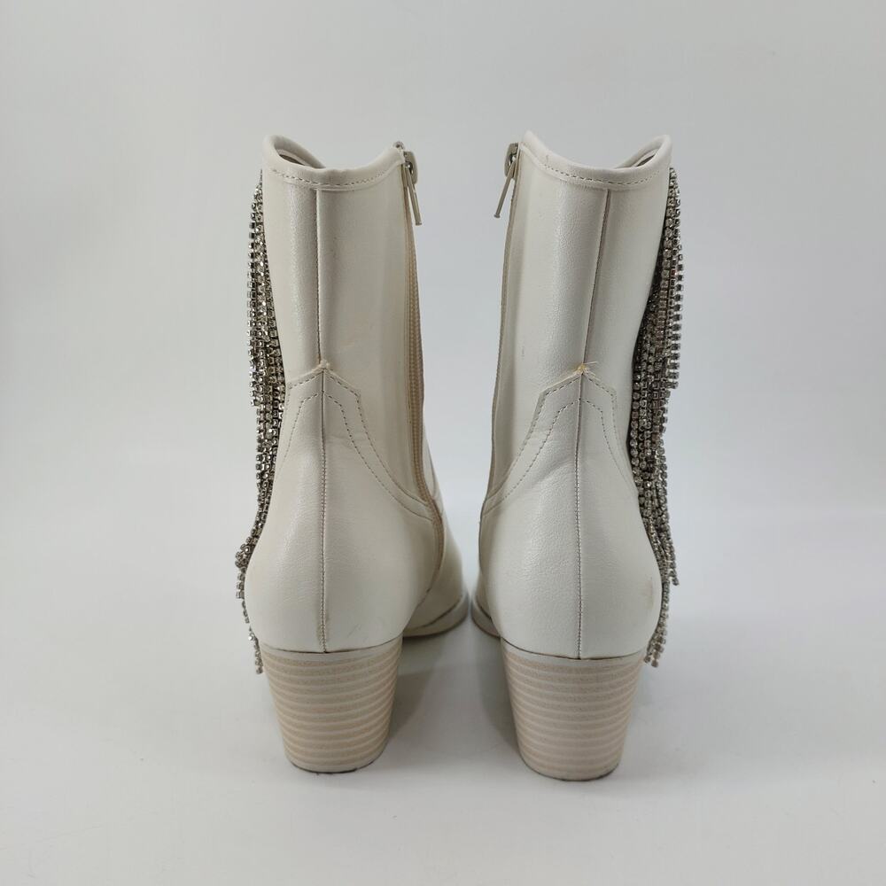 Altar'd State White Western Boot Rhinestone Fringe Ankle 8 - Picture 4 of 11
